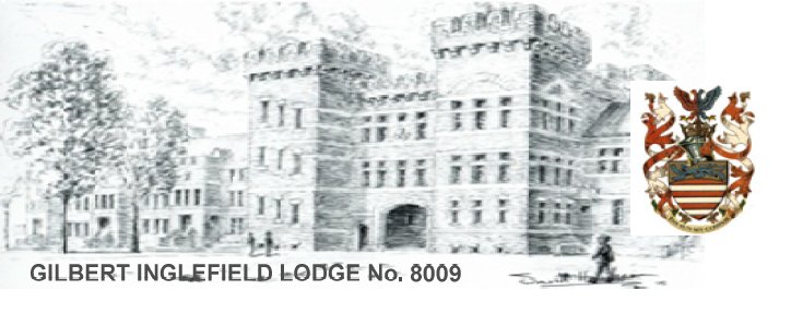 Pen drawing of The Keep, Kempston, with the words Gilbert Inglefield Lodge No. 8009